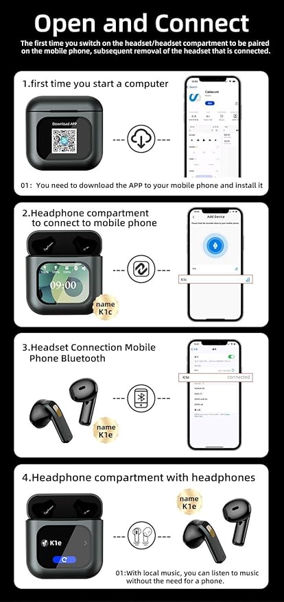 Premier Bluetooth Smart Touch Headset, Customizable Screen Saver, MP3 Player, Control Social Media, Calls, and Messeging Display. Advanced V5.3 Technologies (Red)