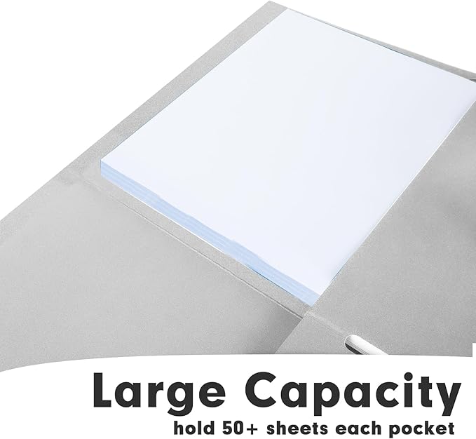 Two Pocket Folders, RAZCC 50 Pack 2 Pocket Folders Fit Letter Size Paper, Paper Folders with Pockets for School Office Business Home, Grey