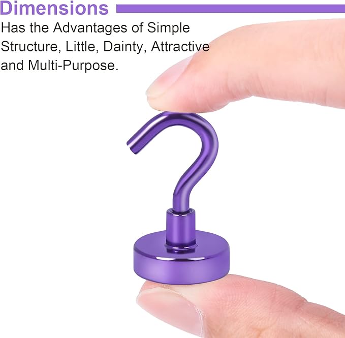 DIYMAG Magnetic Hooks Heavy Duty, 30Lbs Rare Earth Neodymium Magnet Hooks with Nickel Coating for Kitchen, Garage, Cruise, Classroom, Workplace and Office etc, (Purple,Pack of 3)