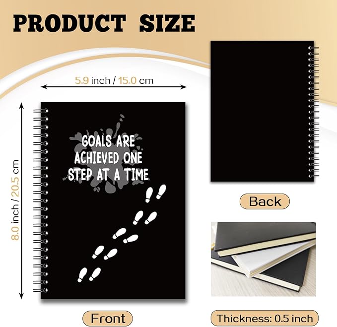 YAZMEEN Inspirational Blank Spiral Notebook(160 Pages) Goals are Achieved One Step at A Time Hardcover Sketchbook Encouragement Notebook Journal Funny Birthday Gift for Teen Teacher Student Coworker
