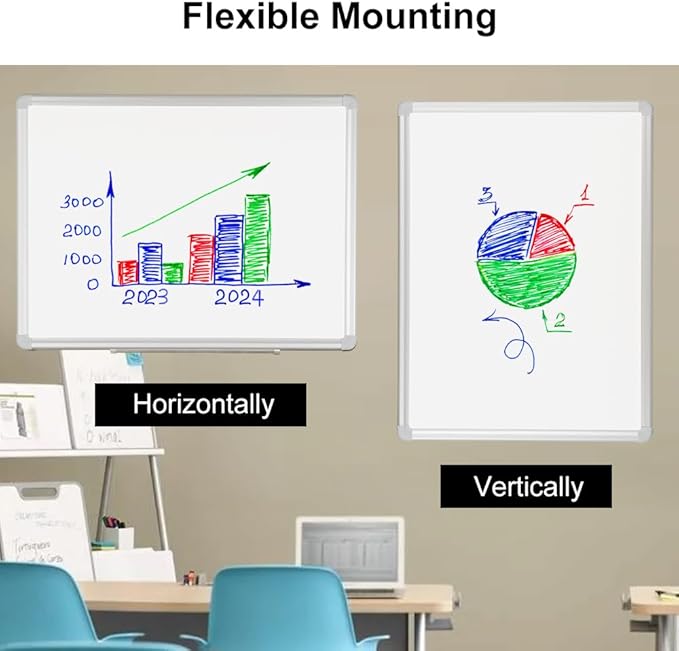 DEVELOP Magnetic Dry Erase Board 18x24 Inch, Small Aluminum Frame Wall-Mounted Whiteboard with Detachable Marker Tray, Hanging Writing Board for Home Office School Classroom
