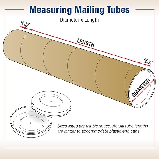BOX USA BP3026K Mailing Tubes with Caps, 3" x 26", Kraft (Pack of 24)