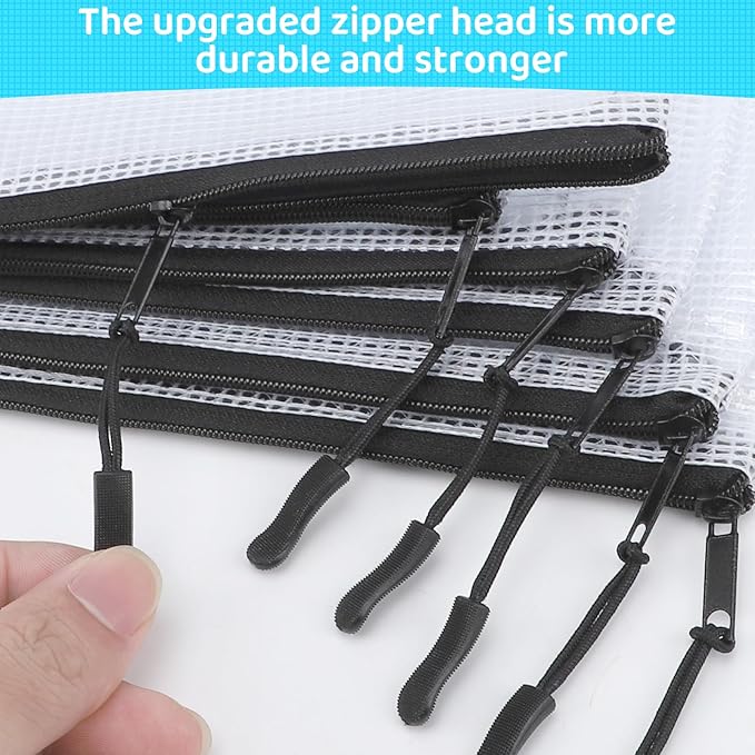 24pcs Mesh Zipper Pouch Bags, Large A3 17x12 Inches Reusable Bags Puzzle Storage Organizer Black Multipurpose for Travel Board Games School Office Supplies and Home Classroom Organization