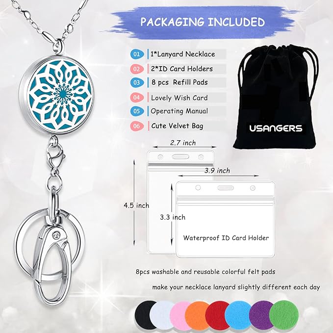 Lanyards for ID Badges Women ID Badge Holder with Lanyard Keychain Long Bling Stainless Steel Silver Chain Nurse Nursing Office Work Jewelry Diffuser Necklace Teacher Lanyard Gifts Flower