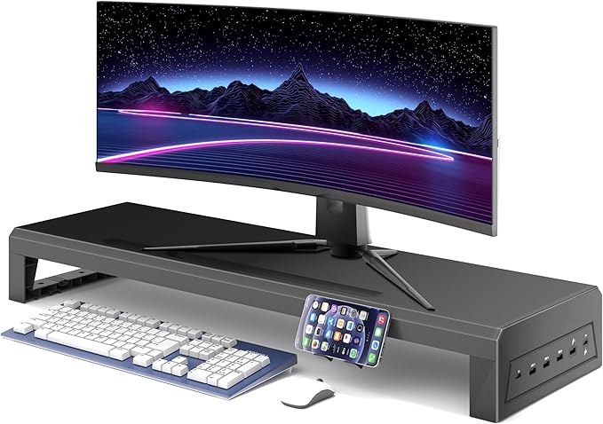 Computer monitor stand Laptop Desk Shelf & Monitor Riser ,27.55 inches,22W charging , 2 USB 3.0 , and 1 USB 2.0, Monitors/PC/Laptop/Computer Space Saver Organizer ,Heavy Duty Gift Gaming Studio Office (USB Hub Fast Charging Version, 700mm)
