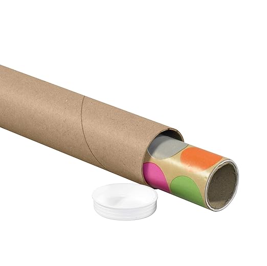 BOX USA BP2025K Mailing Tubes with Caps, 2" x 25", Kraft (Pack of 50)