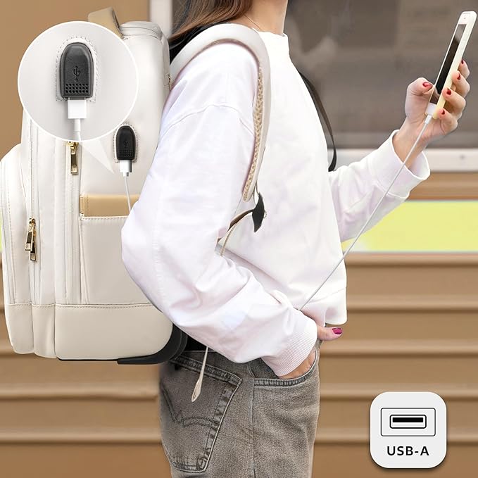 Rolling Backpack For Adults With Wheels, 40L Wheeled Backpack For Women, Travel Roller Backpack, Carry On Luggage, Rolling Bag, Beige