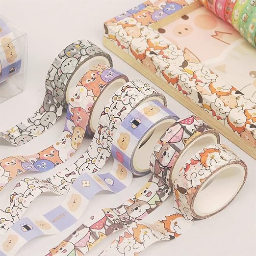 YUBX Cute Pets Washi Tape Set 18 Rolls Skinny Gold Embellishment Decorative Masking Tapes for Arts, DIY Crafts, Journals, Planners, Scrapbook, Wrapping (Puppies) (Puppies)