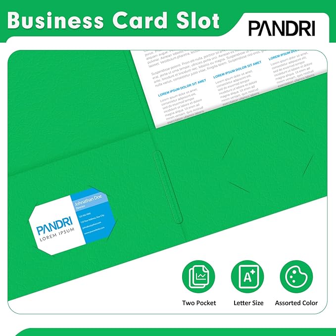 Two Pocket Folders, PANDRI 75 Pack 2 Pocket Folders, Letter Size Paper File Folder for School Office Home Business, Assorted 5 Colors
