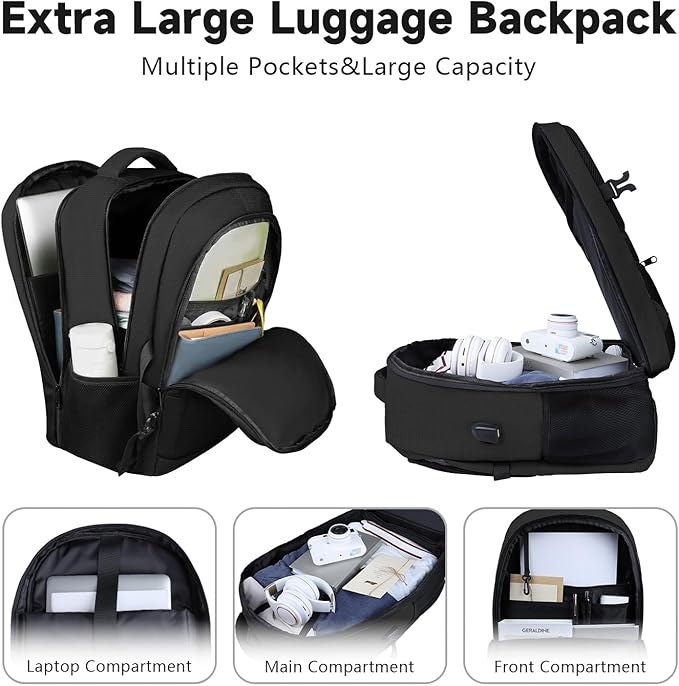 Lapsouno Travel Backpack, Large Carry on Backpack, 17 Inch Laptop Backpack, Big Backpack, Extra Sturdy TSA Friendly with USB Port College School Rucksack Bag Backpack Gifts for Him Men Women, Black