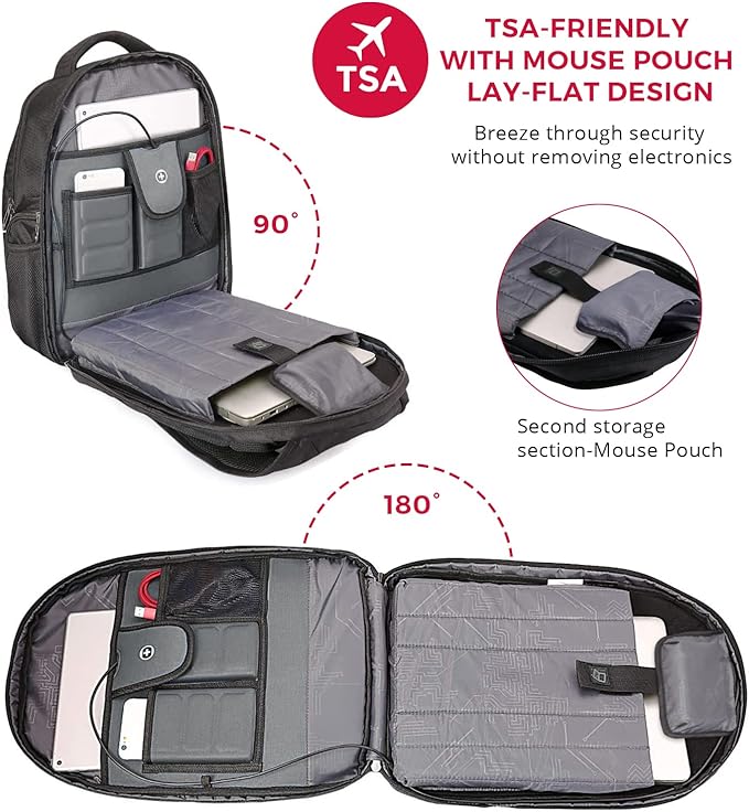 Swissdigital Design Large Travel Backpack For Men, TSA-Friendly Business Laptop Backpack, USB Charging Port,RFID Protection Tech Backpack Fits 15.6Inch Laptop (TERABYTE J16BTF-02) One Nation One World