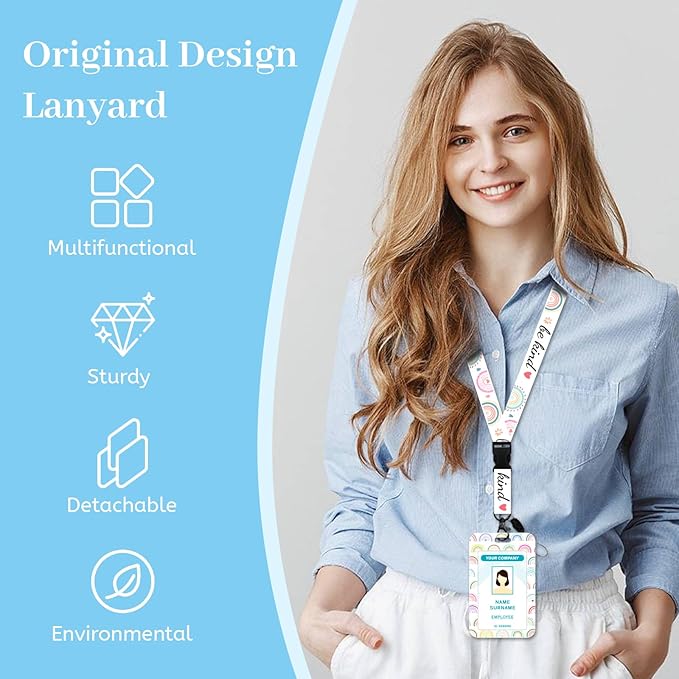 Lanyards for Id Badges, Rainbow Be Kind Badge Holder with Retractable Reel Clip, Cute Work Name Tags Keychain Lanyard ID Card Protector Cover Case for Women Teacher Nurse Doctor Office