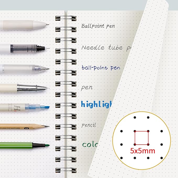 EMSHOI A5 Spiral Notebook Bullet Dotted Journal, Small 5.7" X 8.22", 300 Pages/150 Sheets, 100gsm Dot Grid Paper, Waterproof Hardcover, for Office School Women Men Work Writing Notes-Blue