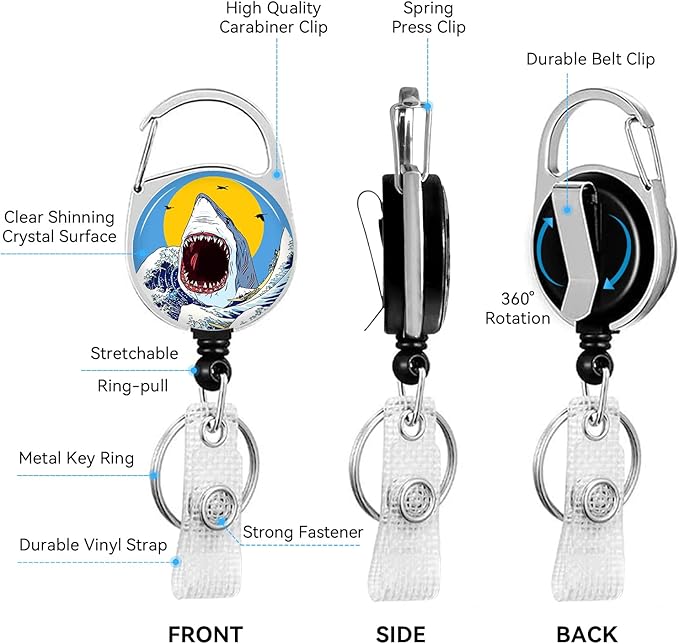 Shark Badge Holder with Retractable Reel and Breakaway Lanyard,Badge Clips Retractable Heavy Duty Badge Reel,Funny Keychain,ID Holder with Breakaway Lanyard for School Nurse Office Teen