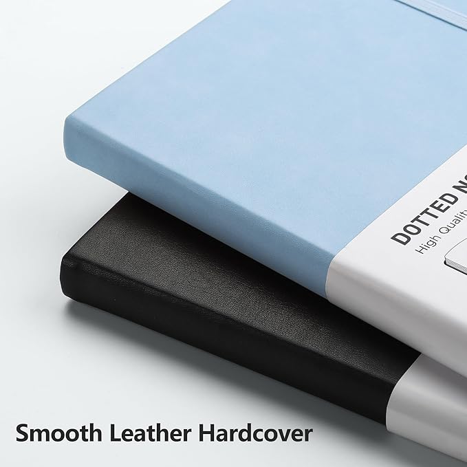 RETTACY Bullet Dotted Journal, A5 Dotted Notebook Journal with 192 Pages, 5.7'' × 8.3'', Medium Size, 100 GSM Thick Paper, Leather Hardcover, Bullet Journaling, Planning (Light Blue)