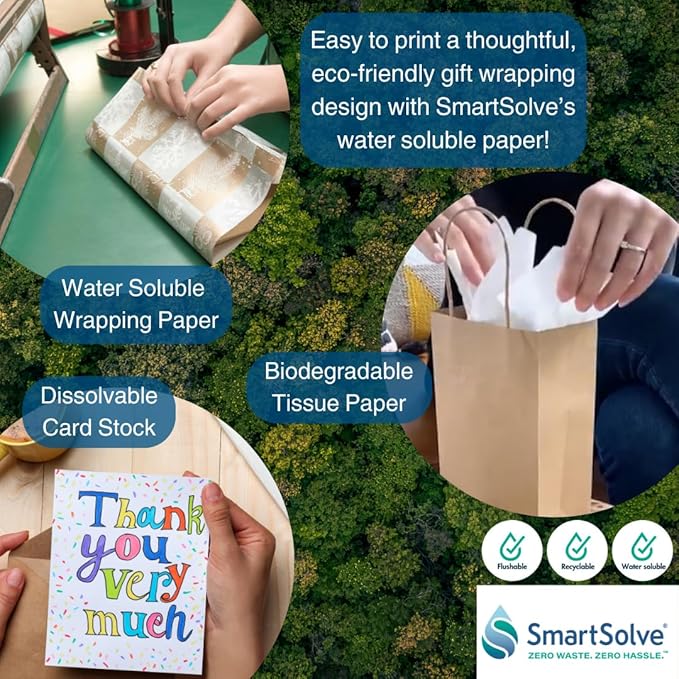 3 pt. Water-Soluble Paper | Dissolves Quickly in Water | Biodegradable | Eco-Friendly | Printer Compatible | Crafts, Drawing, Notes | Letter Size, 8.5” x 11” | Pack of 10 White Sheets