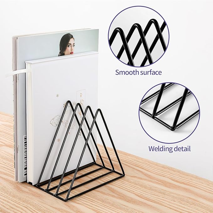 Goiio 2 Pcs Triangle File Holder, 5 Slot Metal Magazine Holder, for Office Home, Black