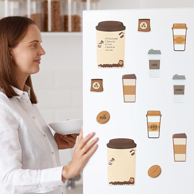 B1ykin Sticky Notes Set - Cartoon Theme Cute Self-Stick Notes Pad Teacher Appreciation Gifts, Self-Adhesive Writing Memo Pages Sticky to Do Notepad for Kids Employee School Office (Coffee)