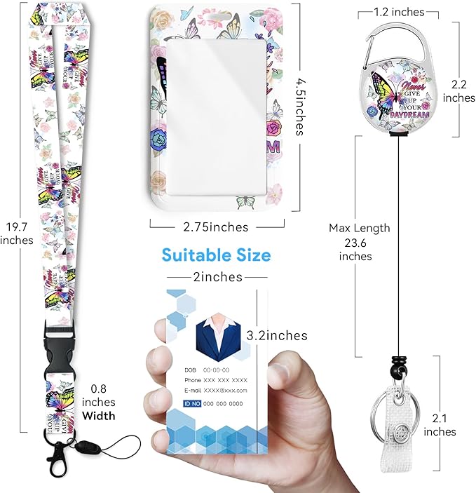 Butterfly flowerBadge Holder with Retractable Reel and Breakaway Lanyard,Badge Clips Retractable Heavy Duty Badge Reel,Funny Keychain,ID Holder with Breakaway Lanyard for School Nurse Office Teen