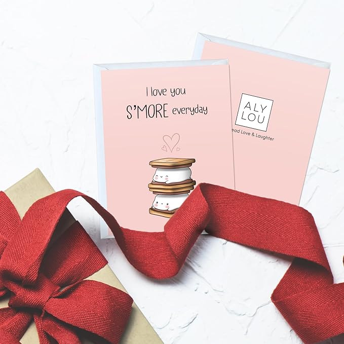 ALY LOU Anniversary Card for Her Him/Girlfriend Wife/Husband Boyfriend, Friendship Thank You Birthday Kawaii Greeting Card (I Love You S'more ...)
