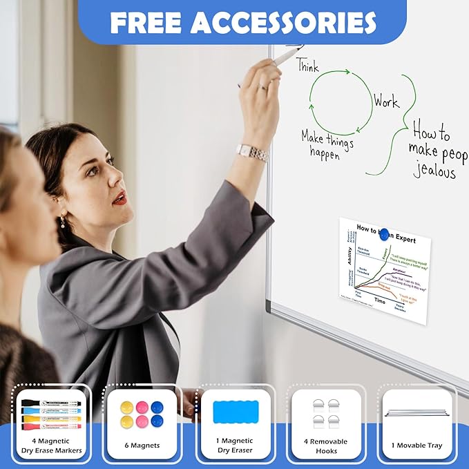 WALGLASS Double-Sided White Board, 24" x 18" Dry Erase Board Magnetic Whiteboard for Wall, Hanging Mounted Whiteboard Silver Aluminium Frame for Home, School, Office, Kitchen