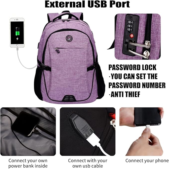 SHRRADOO Travel Laptop Backpack, Business Anti Theft Slim Durable Laptops Backpack with USB Charging Port, College High School Computer Bag Gift for Men Women Fits 16.3 Inch Notebook