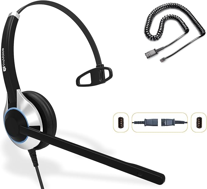 TruVoice HD-500 Office and Call Center Wired QD Headset with Noise Canceling Microphone and HD Speakers - Compatible with Mitel, Nortel, Avaya, Poly, Polycom, Shoretel, Digium, ESI, Fanvil Desk Phones