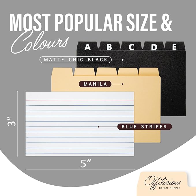 Index Card Holder/ Organizer Set – Heavy-Duty with Dividers – 100 Ruled Index Cards 3x5, 25 Manila & 25 Plastic Dividers, 72 Easy-Read Stickers & 5 Box Labels