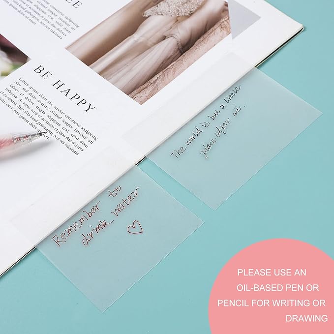 Transparent Sticky Notes Pad 3x4 Inch, Clear Sticky Notes for Books Message Reminder, Waterproof self-Adhesive Translucent Sticky Notes, 10 Packs 500 Sheets