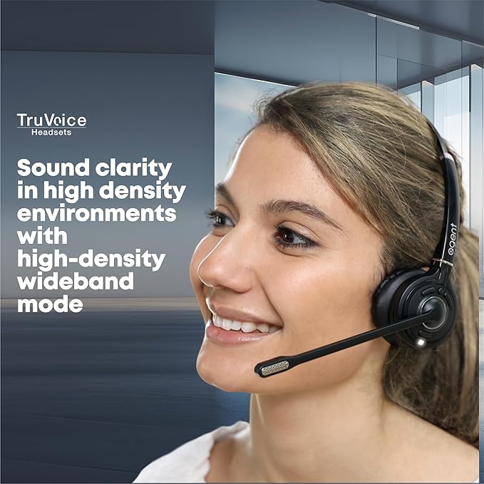 TruVoice Agent AW30 Wireless Headset with Extended Range DECT Wireless USB Dongle I Range of up to 350ft I Noise Canceling Microphone and HD Audio I Compatible with All Computers and Softphones.