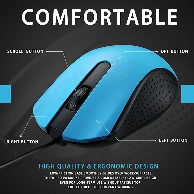 Hoteam 12 Pcs Wired Computer Mouse Bulk Cord USB Computer Mice Ergonomic Wired Mouse for Pcs, Computers, Laptops, Gaming Office Home Supplies (Light Blue)