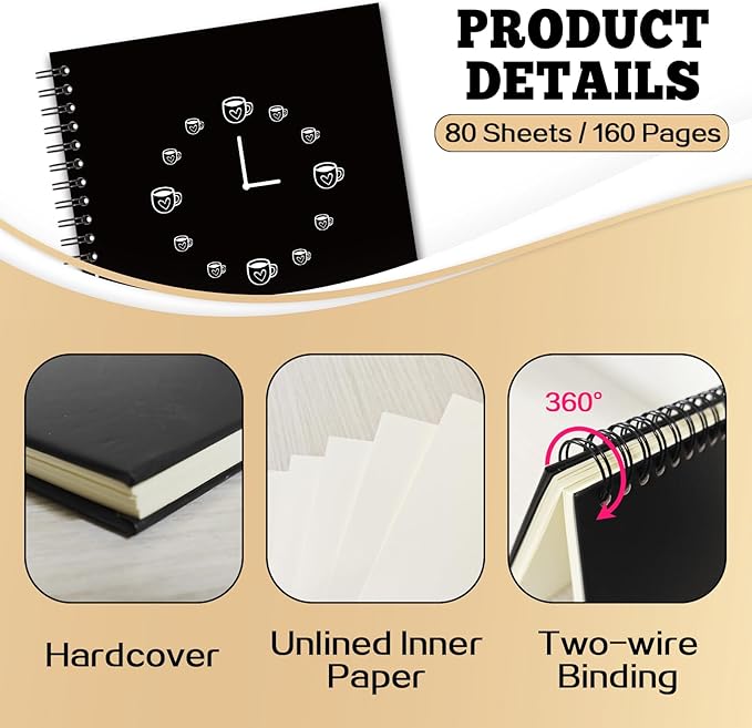 YAZMEEN Coffee Theme Blank Spiral Notebook(160 Pages) It's Coffee O'Clock Hardcover Sketchbook Office Notebook Gift Employee Appreciation Gift Funny Notebook Birthday Gift for Office Worker Colleague