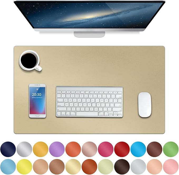Boutilon Leather Desk Pad 24"x 14" Non-Slip Mouse Pad,Office Desk Mat,Waterprooft PU Leather Desk Blotter,Desk Pad Protector,Desk Writing Pad for Home Office Decor (S-Golden)