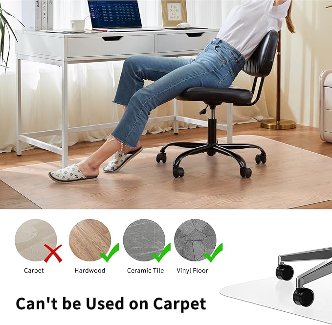 WASJOYE Office Chair Mat for Hard Floor, 30 x 48in Transparent Chair Mat