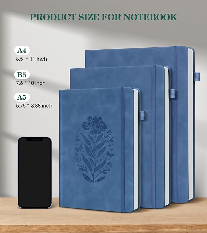 Lined Journal Notebook for Women, A5 Hardcover Leather Journals for Writing, 200 Pages Thick Travel Daily Journal, College Ruled Notebook for Work School, Note Taking,5.75'' X 8.38'' Darkblue