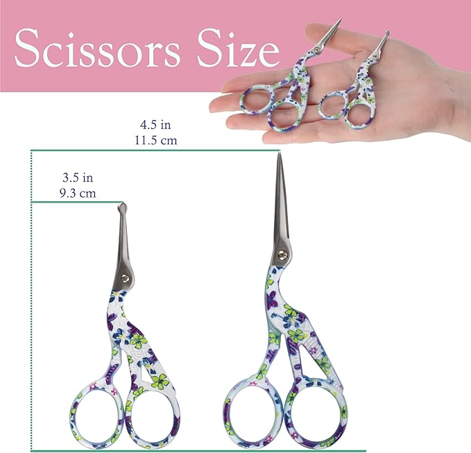 Stork Bird Rounded Safety Tip Embroidery Craft Stainless Steel Crane Scissors - Purple - 20 Pairs