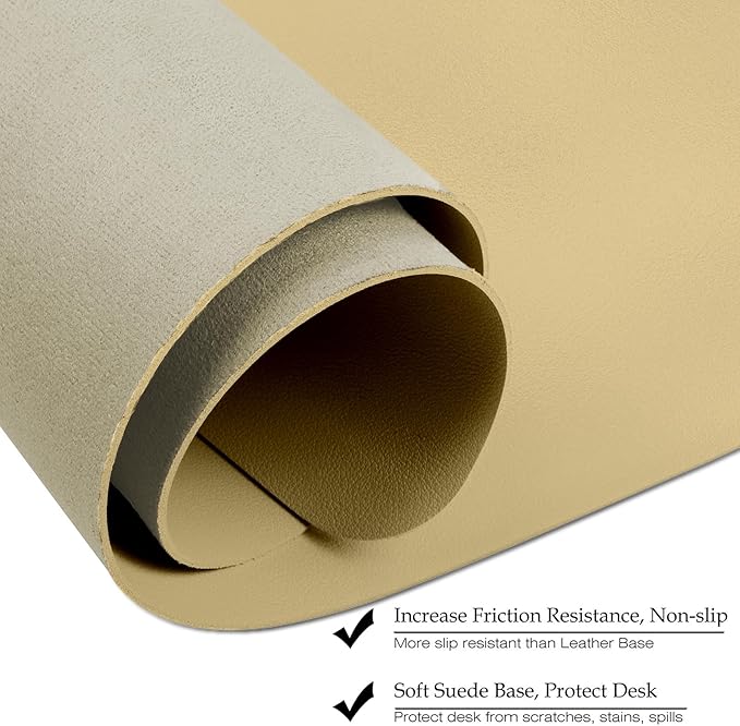 Boutilon Leather Desk Pad 24"x 14" Non-Slip Mouse Pad,Office Desk Mat,Waterprooft PU Leather Desk Blotter,Desk Pad Protector,Desk Writing Pad for Home Office Decor (S-Golden)