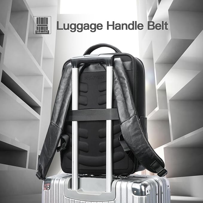 BOPai Genuine Leather Backpack for Men Multi-Function 15.6 inch Laptop Premium Executive Business Travel Friendly Smart Rucksack with USB Charging Anti Theft Large Capacity Office Classic Black