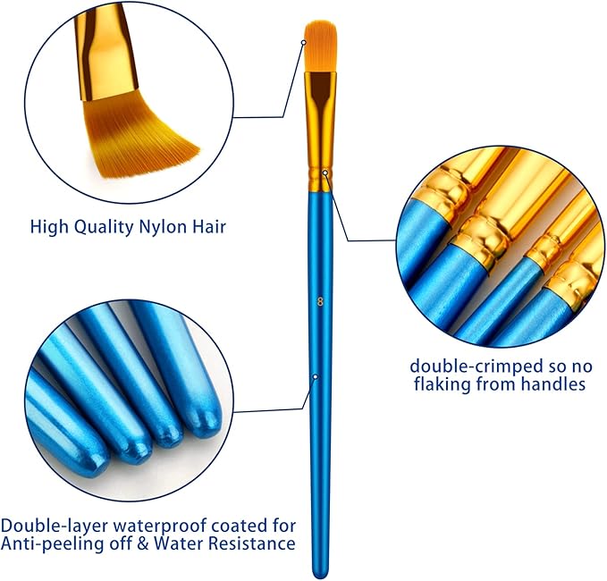 Paint Brushes Set, 20 Pcs Paint Brushes for Acrylic Painting, Oil Watercolor Acrylic Paint Brush, Artist Paintbrushes for Body Face Rock Canvas, Kids Adult Drawing Arts Crafts Supplies, Blue+Black