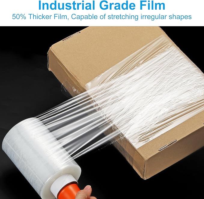 PATIKIL 5.5" x 328 Feet Stretch Wrap Roll, 4 Pack 80 Gauge/20 mic Thick Mini Shrink Stretch Film Industrial Clear Plastic Wrap with Handle for Box Packing Shipping Moving