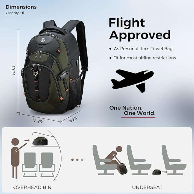 Swissdigital Design Large Business Laptop Backpack with Smart USB Charging Port, Travel Backpack Fits 15.6 inches laptops, Water Repellent College Backpack for Men Women (VECTOR SD803-26 Olive/Black)