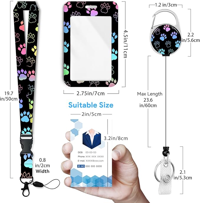 Dog paw Badge Holder with Retractable Reel and Breakaway Lanyard,Badge Clips Retractable Heavy Duty Badge Reel,Keychain,ID Holder with Breakaway Lanyard for School Nurse Office Teen