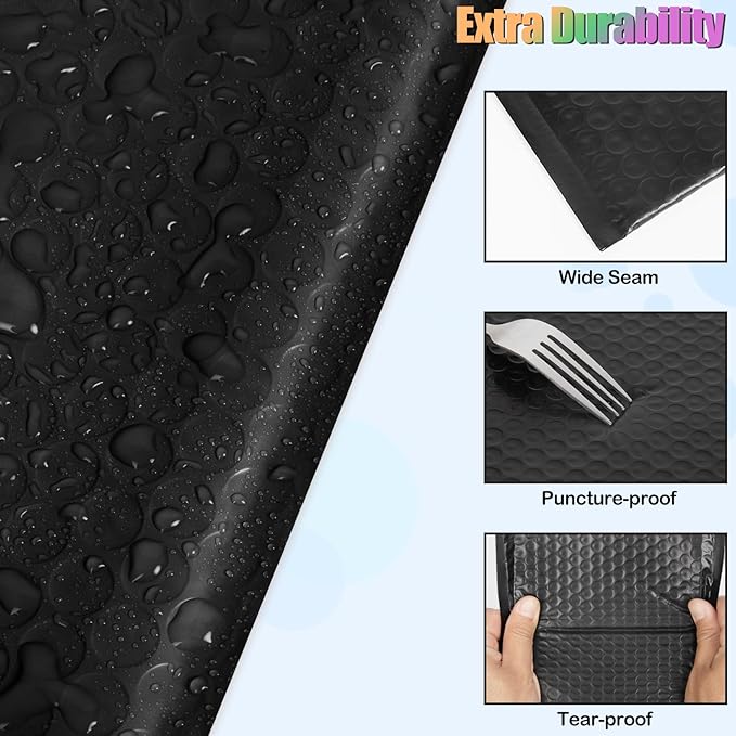 8.5x12 Inch Bubble Mailers 40 Pack, Self Seal Padded Envelopes for Small Business, Waterproof Shipping Bags, Black