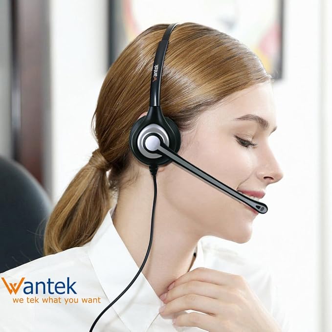 Wantek Corded Telephone Headset Mono w/Noise Canceling Mic + Quick Disconnect
