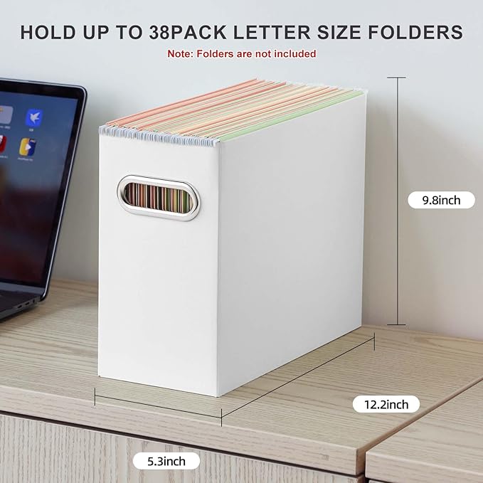 Oterri File Organizer, Small Storage Box, Cardboard File Folder Organizer, Collapsible File Box, Hanging File Organizer for Letter Size, Portable File Box with Handle, Only Box(White,8 Packs)