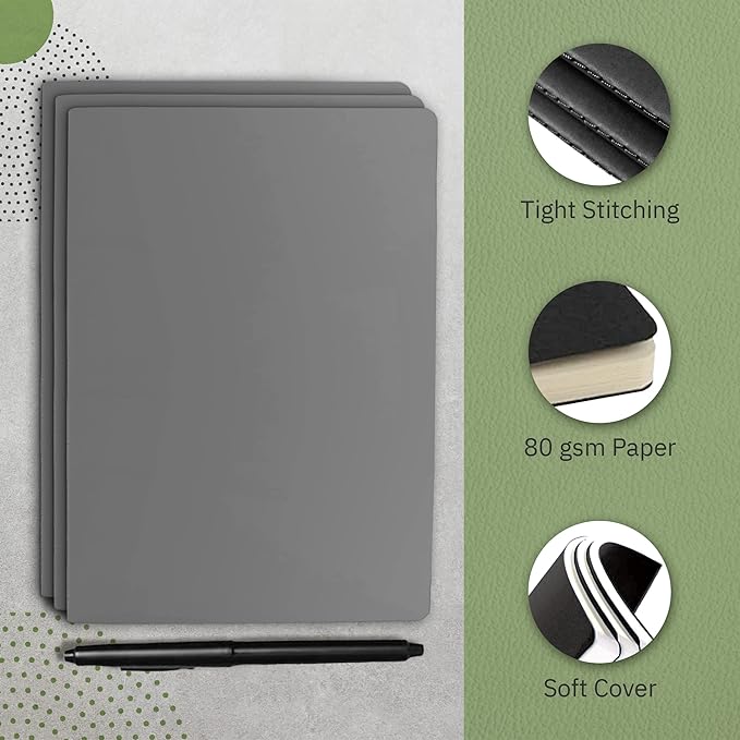 Simply Genius A5 Notebooks for Work, Travel, Business, School & More - College Ruled Notebook - Softcover Journals for Women & Men - Lined Note Books with 92 pages, 5.5" x 8.3" (Gray, 6 pack)