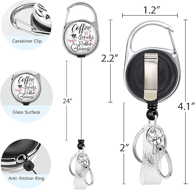 Gctriki Nurse Badge Reel Holder Retractable Heavy Duty with 360 Degrees Swivel Carabiner Belt Clip, Funny Id Badge Holders Badge Clips Retractable ID Card Holder for Nurses