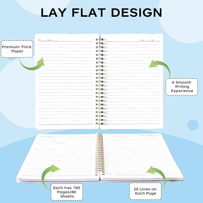 Spiral Notebook - A5 Spiral Notebooks, 8.3'' × 5.8'', 160 Pages, Aesthetic Journaling Notebooks for Women, College Lined Notebook with Elastic Closure, Back Pocket, for School Office, Color printing
