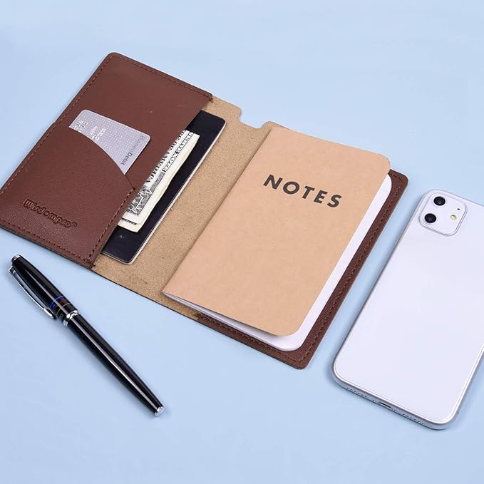 Wisdompro Journal Cover, 2 Pack PU Leather Notebook Cover for Field Notes,or other 3.5" x 5.5" Pocket Notebooks - Brown