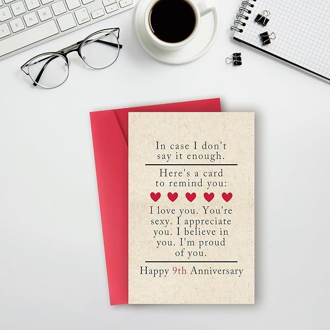 9 Year Anniversary Card Gifts for Him Her,Happy 9th Anniversary Card for Woman Men,Pottery Anniversary Card Gifts for Husband Wife,9th Wedding Anniversary Card